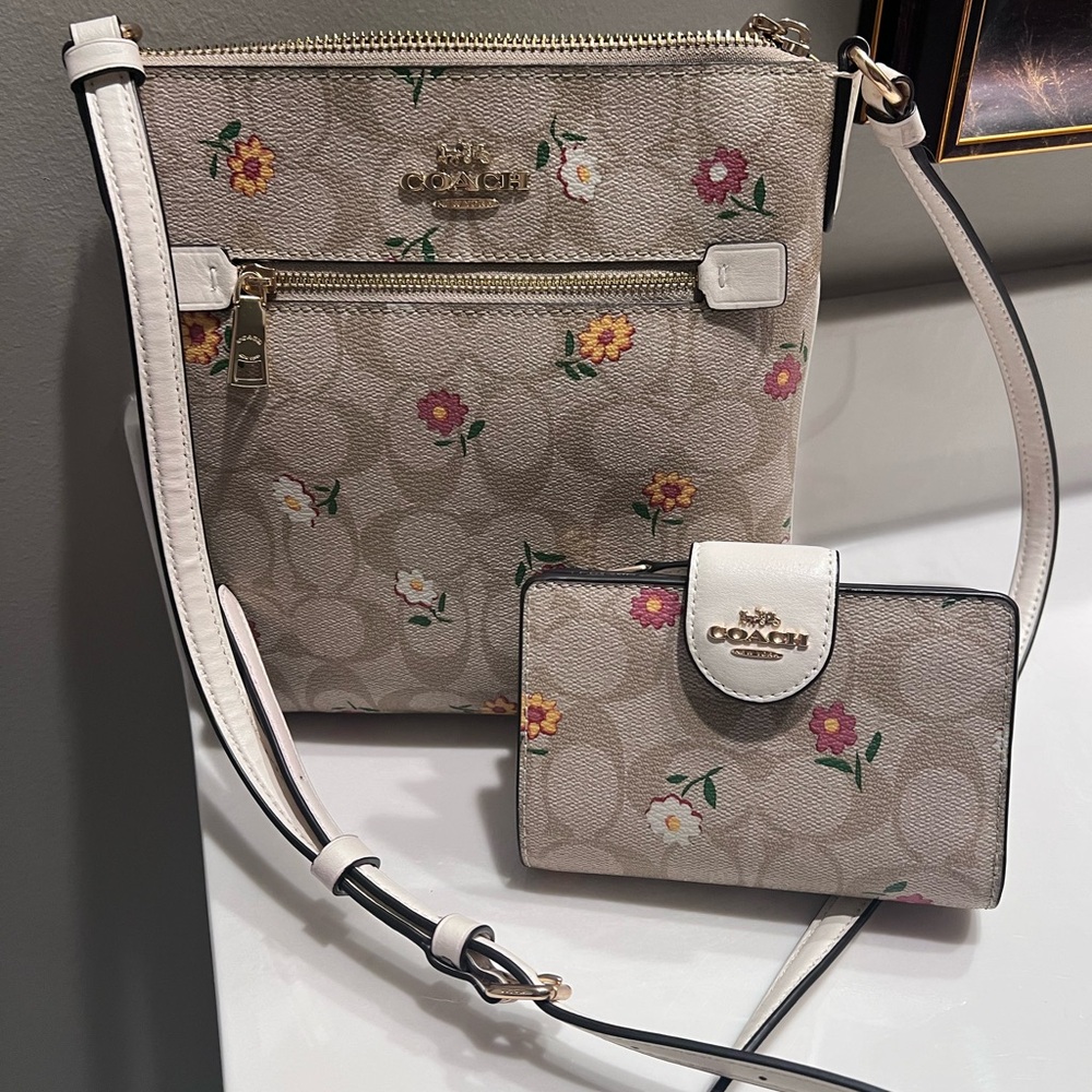 Coach Cream Crossbody Bag with Floral Design